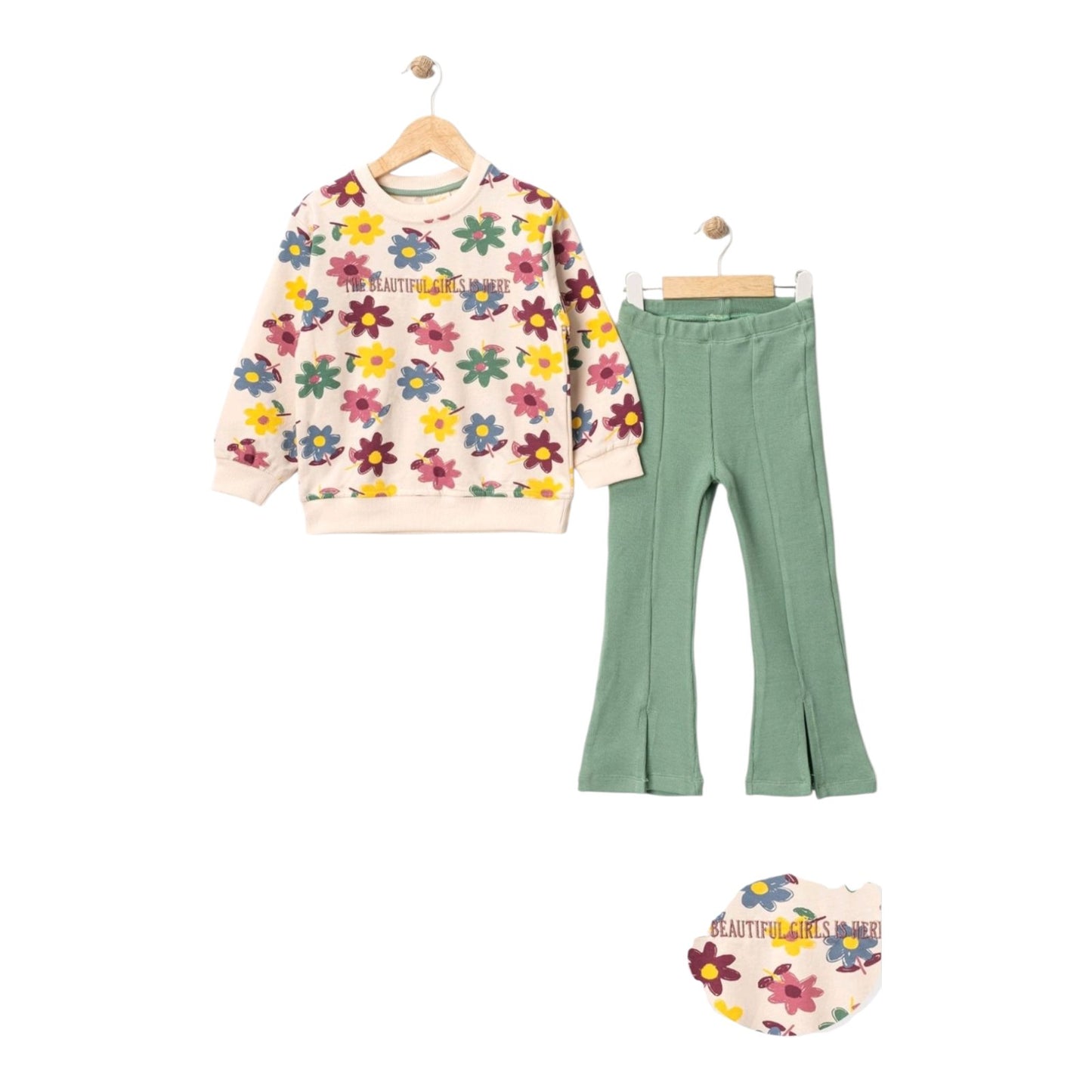 Παιδικό Σετ Κοριτσιού Φόρμα με Λουλούδια & Πράσινο Κολάν Καμπάνα