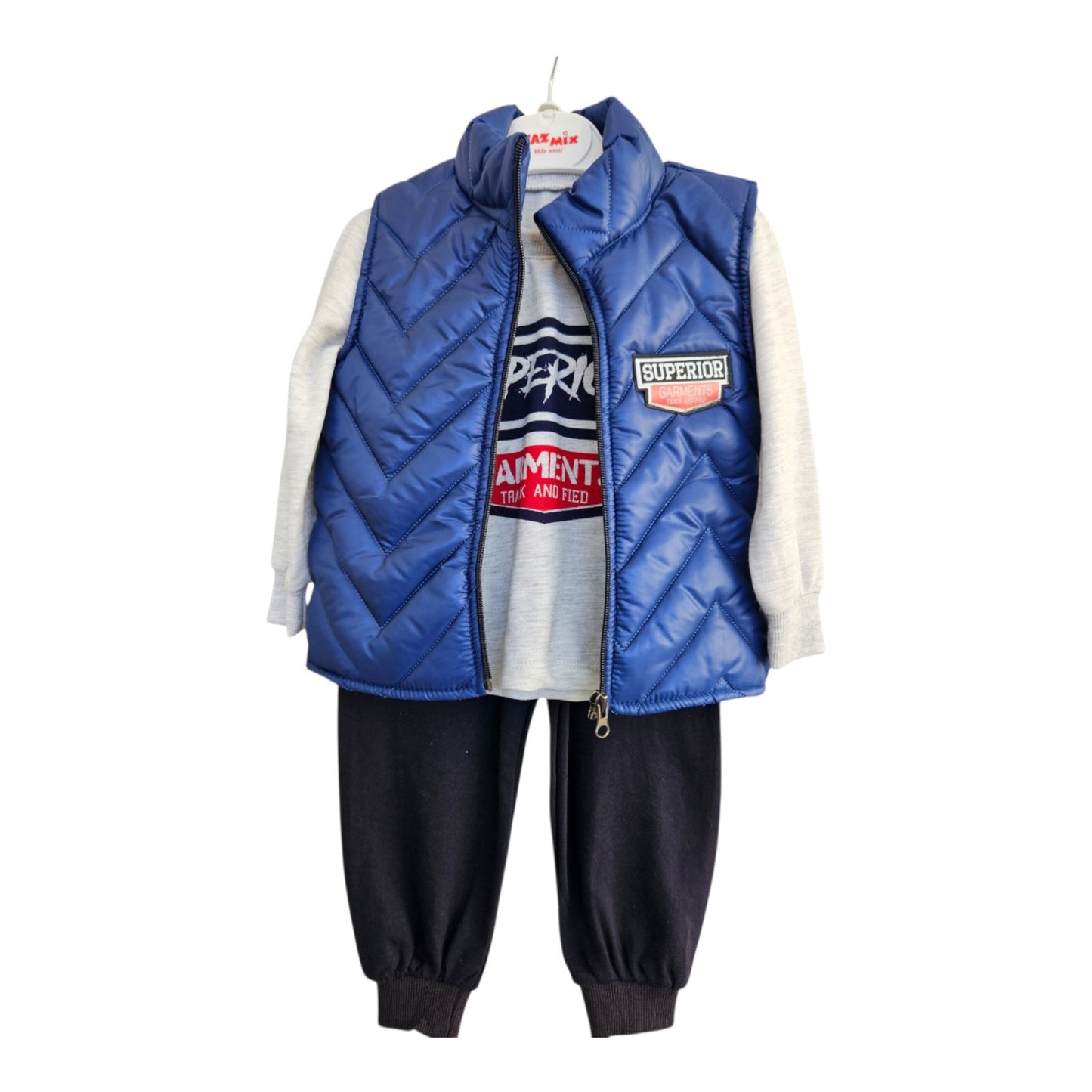 Παιδικό Σετ Αγoριού 3 τμχ – Μπλούζα, Φόρμα & Αμάνικο Μπουφάν “Superior”