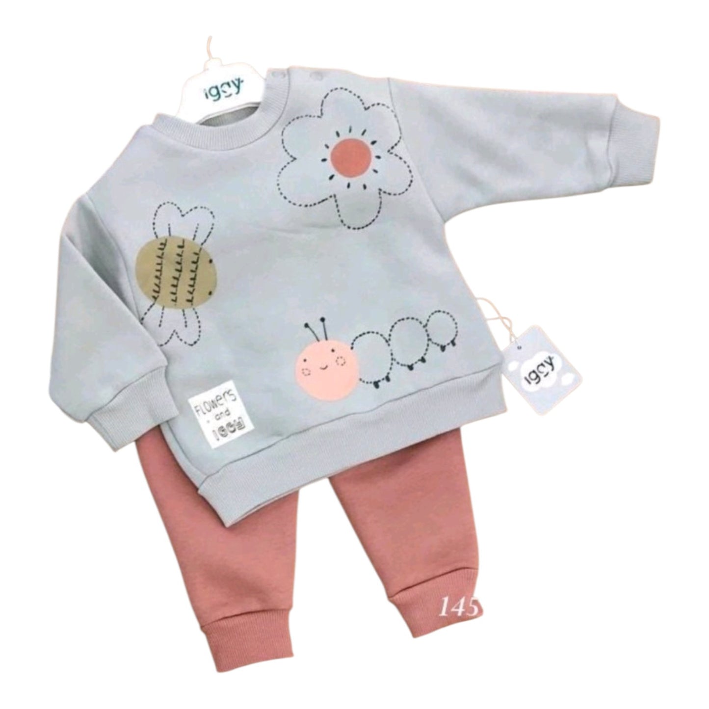 Παιδικό Σετ Φόρμας 2 τμχ – Γκρι & Ροζ με Ζωάκια και Λουλουδάκι