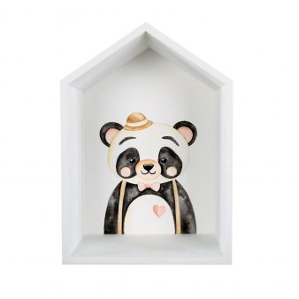 Χειροποίητο Παιδικό Ξύλινο Ραφάκι Σπιτάκι με Αρκουδάκι Πάντα