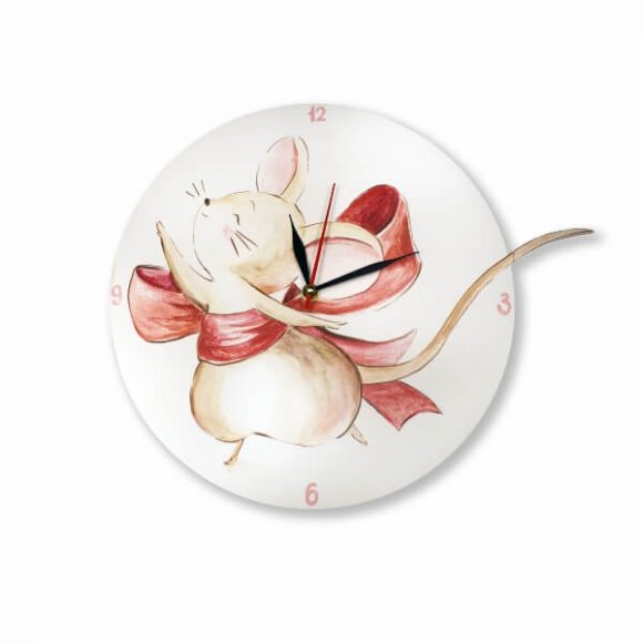 Ρολόι Ξύλινο Επιτοίχιο Χειροποίητο με Ποντικάκι