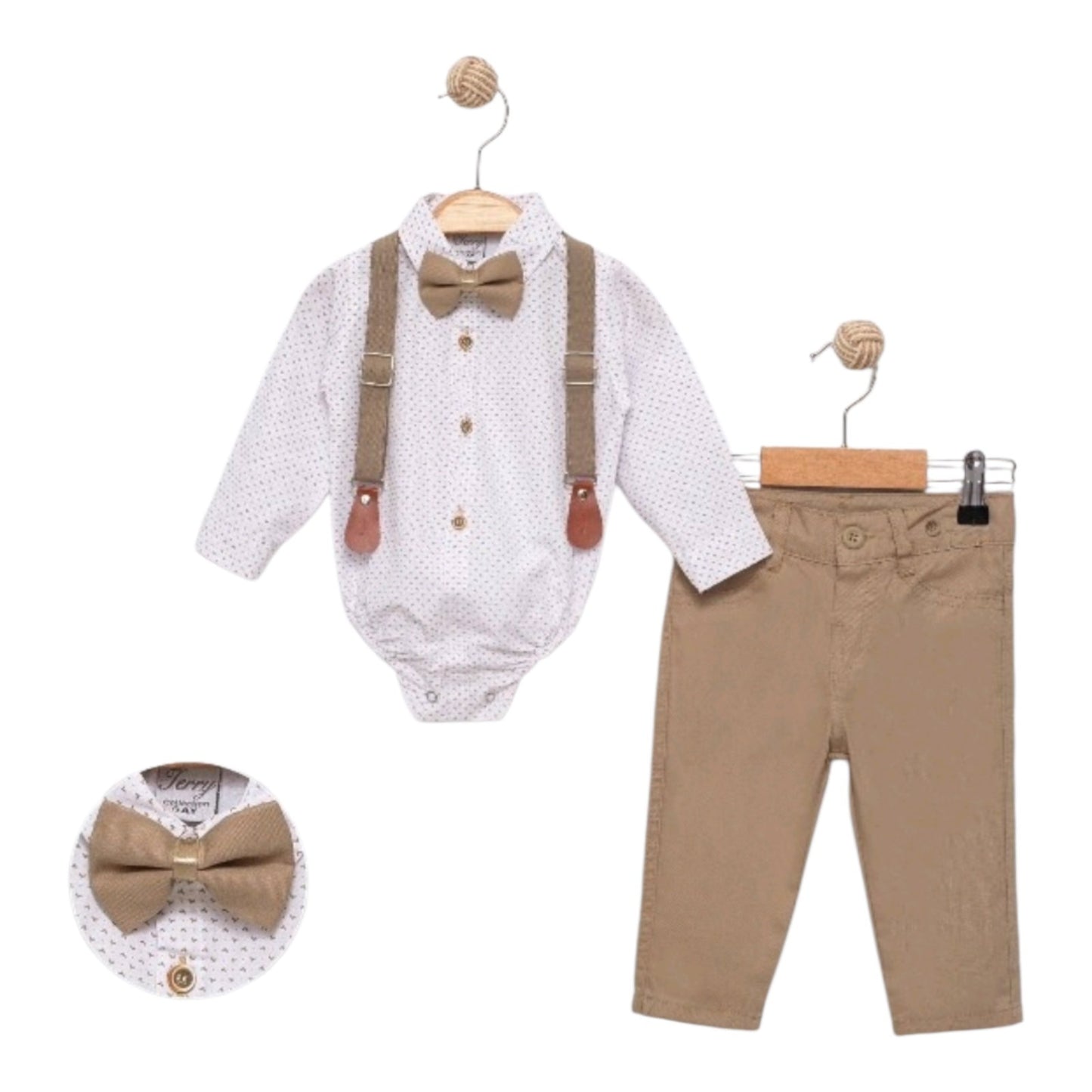 Σετ Αγoριού με Πουκάμισο, Τιράντες & Μπεζ Παντελόνι