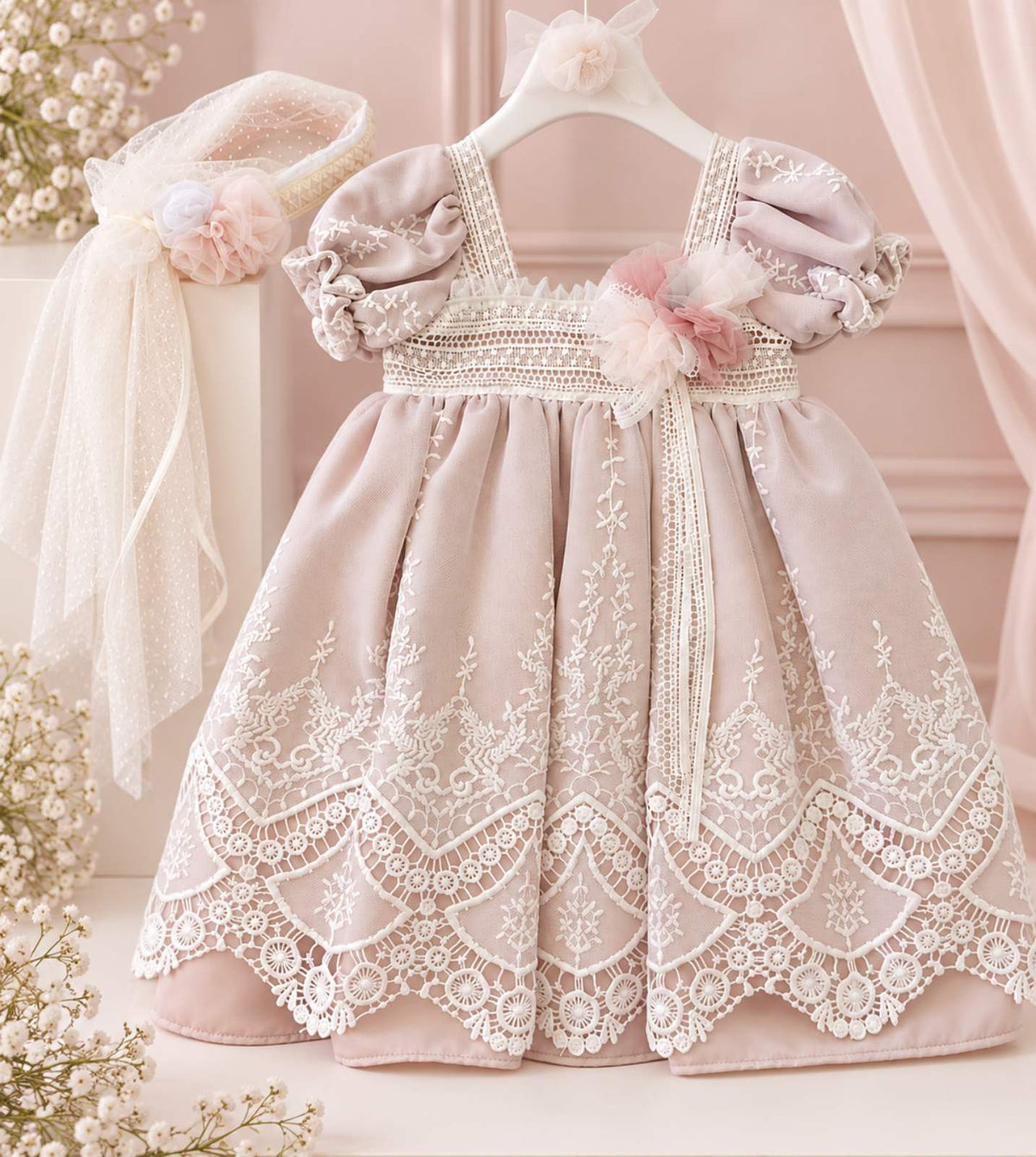 Βαπτιστικό Φόρεμα με Δαντέλα – Dusty Pink