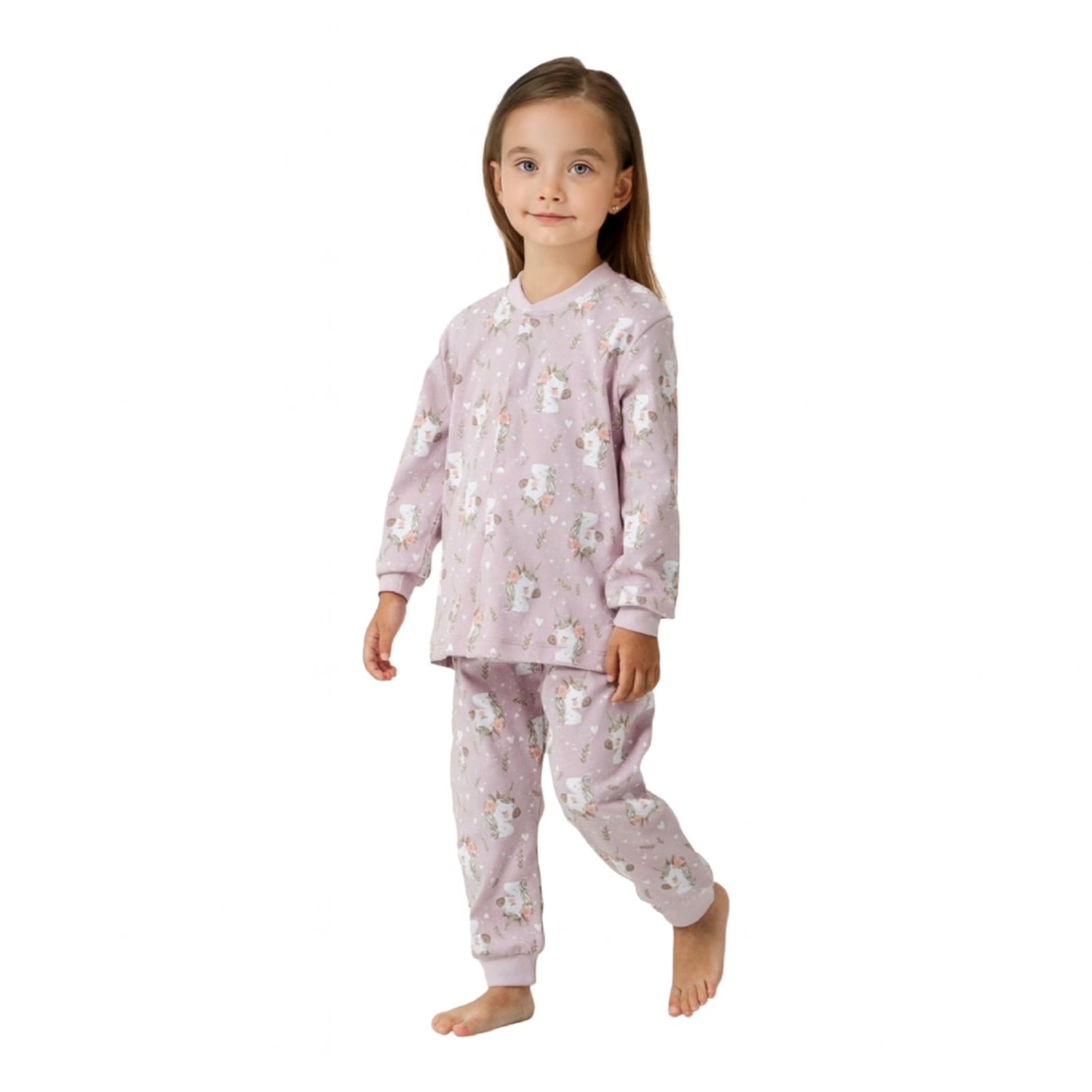 Παιδική Πιτζάμα Κοριτσιού 2 τμχ – Lilac Unicorn Print (Με Κουμπάκια)