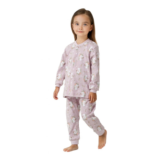 Παιδική Πιτζάμα Κοριτσιού 2 τμχ – Lilac Unicorn Print (Με Κουμπάκια)