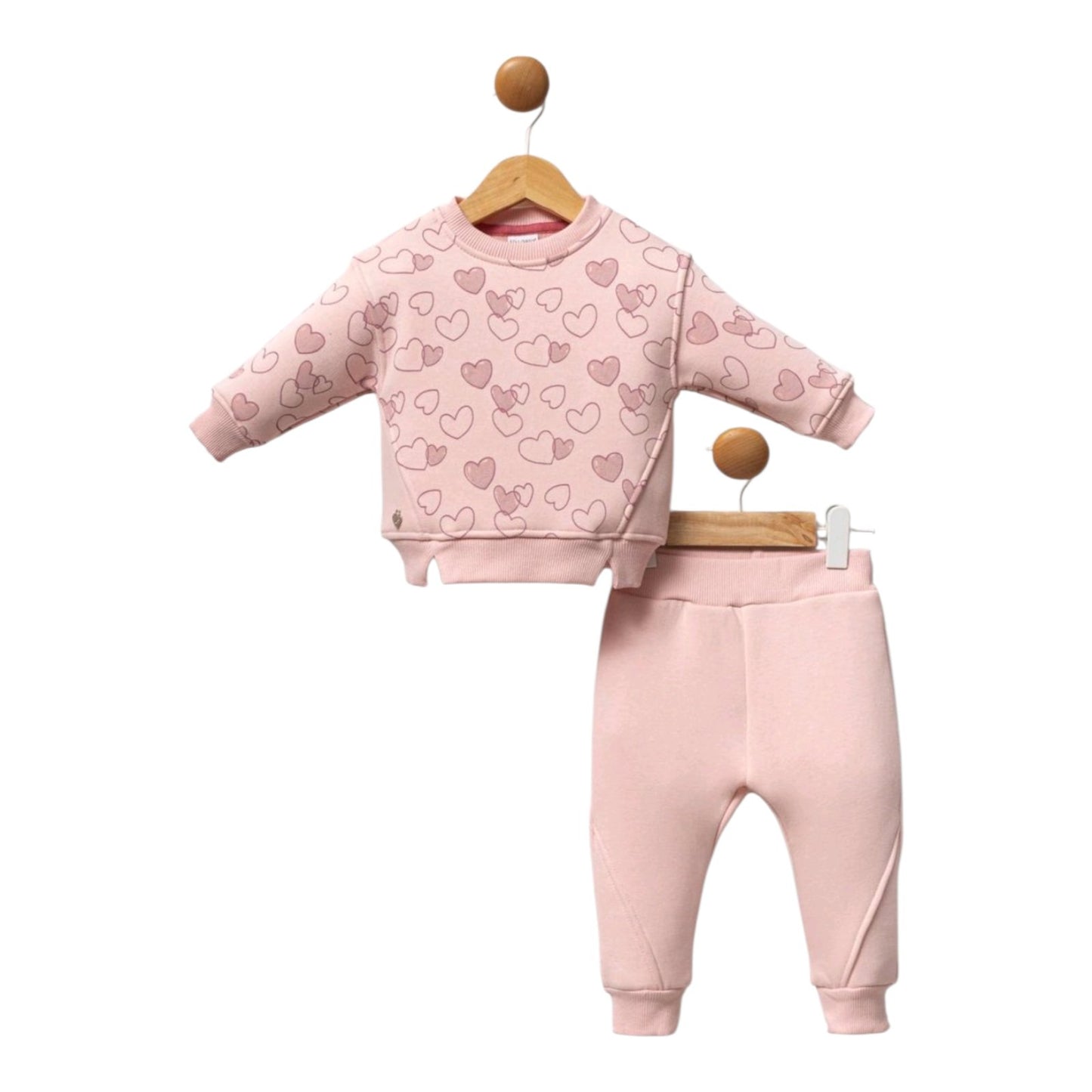 Παιδικό Σετ Κοριτσιού Φόρμα 2 τμχ – Ροζ με Καρδιές (Fleece Επένδυση)