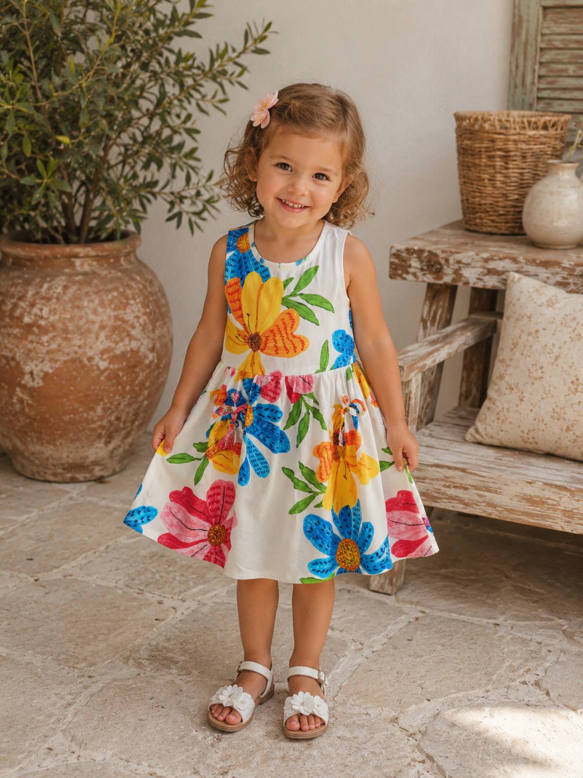 Παιδικό φόρεμα παραλίας  με πολύχρωμο floral σχέδιο