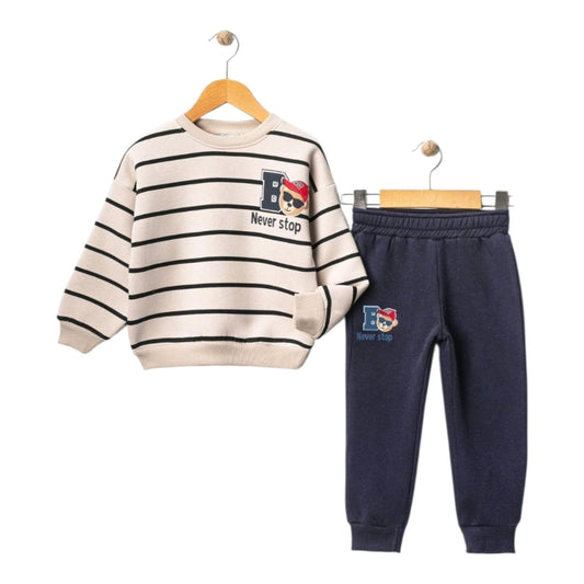 Παιδικό Σετ Αγoριού Φόρμα 2 τμχ – “Never Stop” με Fleece Επένδυση (2 Αποχρώσεις)