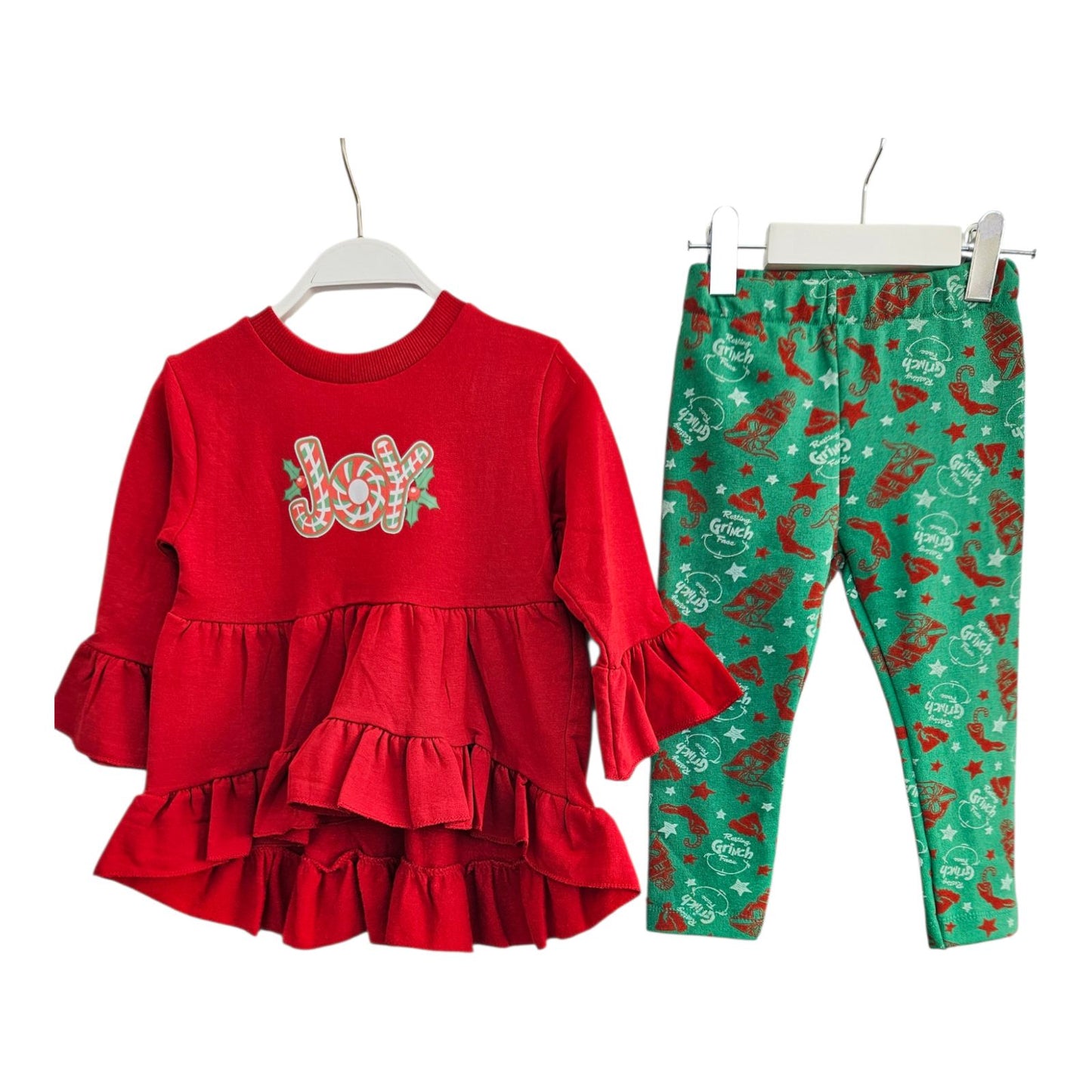 Παιδικό Χριστουγεννιάτικο Σετ Κοριτσιού 2 τμχ – Κόκκινο “Joy” & Κολάν Grinch