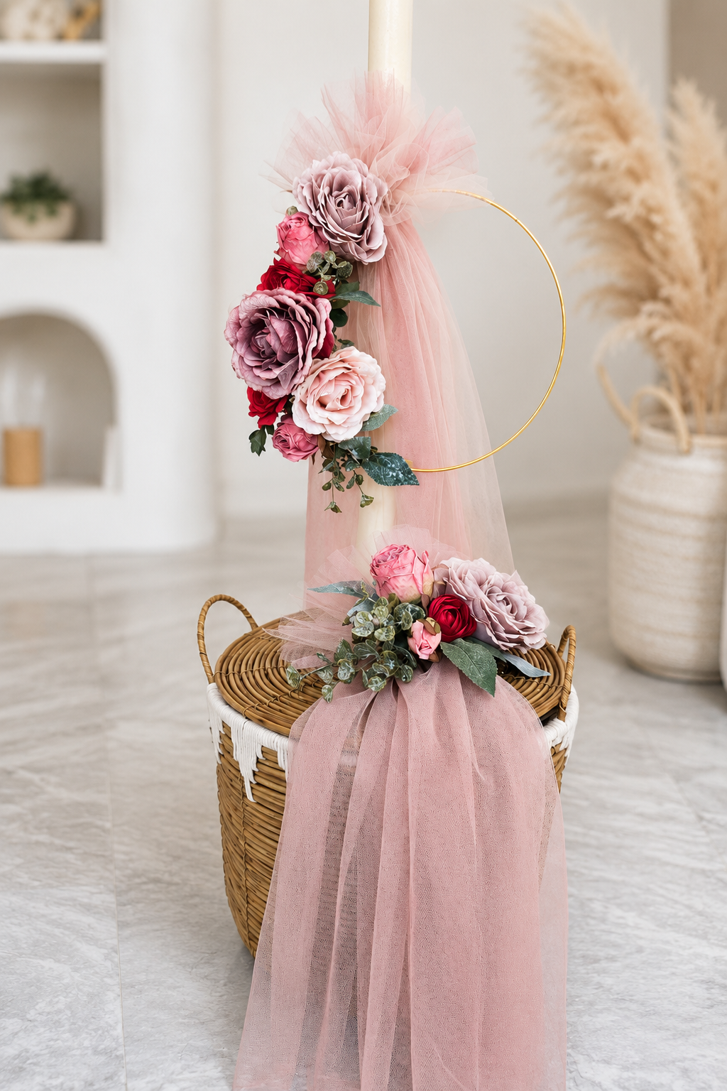 Βαφτιστικό Σετ Bamboo Basket – Dusty Pink Flowers