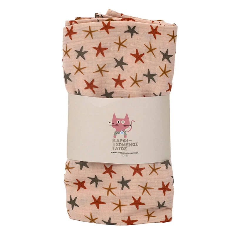 Μουσελίνα από οργανικό βαμβάκι Oeko-Tex με print Starfish